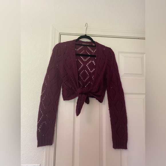 525 AMERICA Cropped Maroon Mohair + Wool Shrug Sweater. - Picture 2 of 7